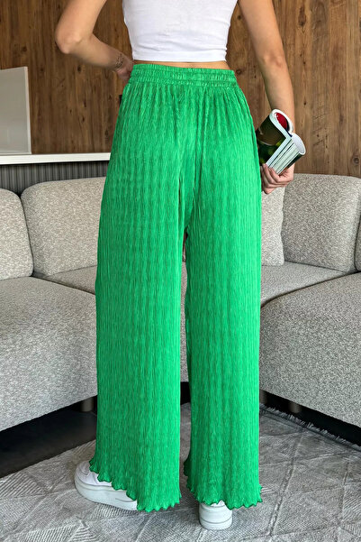julude Green Self-Patterned Wide-Leg Trousers (Available in S, M, L, XL)