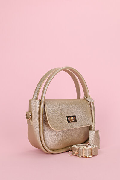 NOTHING Geantă de umăr și crossbody pentru femei, cu detaliu de blocare aurie, curea reglabilă, aurie, Mona