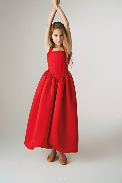 Laviella Kids Couture Kız Çocuk Tasarım Kare Yaka Uzun Balon Elbise