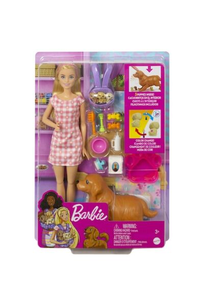 Barbie Set de joacă - Păpușă cu câine și căței