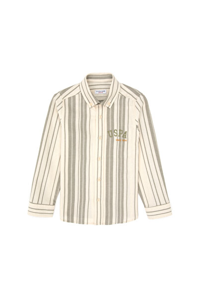 U.S. Polo Assn. قميص للأولاد بأكمام طويلة باللون الكاكي الفاتح 50309762-VR183
