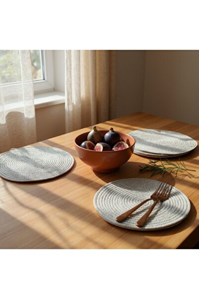 EVDEKİPERİ American Service Runner 6-Piece Presentation Placemat Set – Knitted under Plate, Fireproof, Gray
