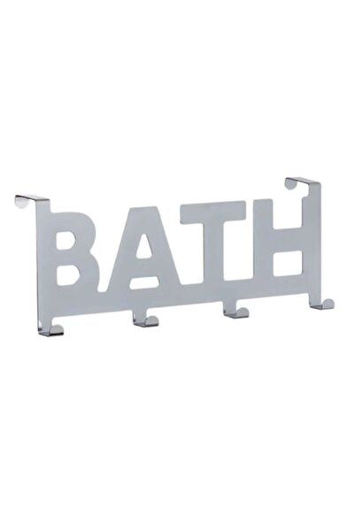 OEM Cuier pentru usa, cu 4 carlige, 'BATH', metalic, argintiu, 32x4.5x11.5cm