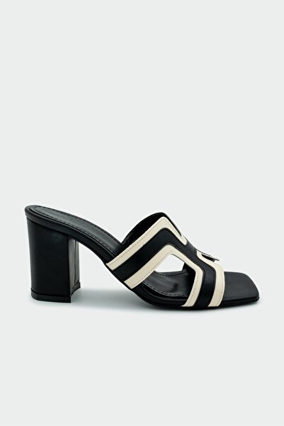 LamintaGlobal Oscar Black Double Color Thick Heeled Women's Slippers