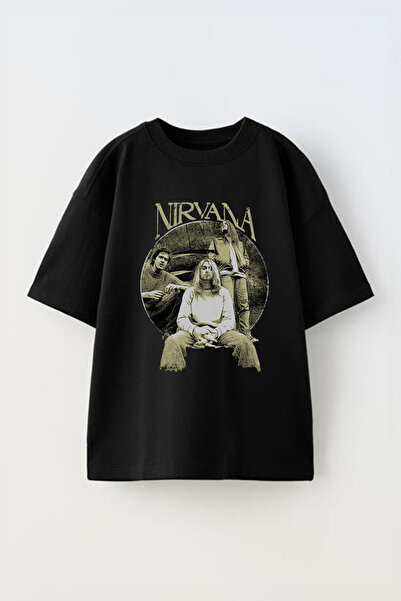 Anetos تي شيرت نيرفانا 1 مطبوع من القطن باللون الأسود للجنسين