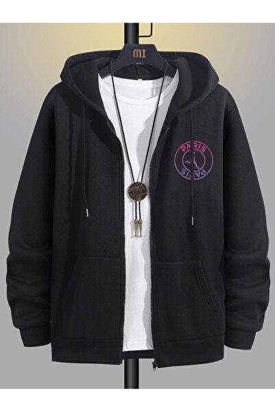 Deep sense سترة شتوية سوداء بغطاء للرأس وسحاب للرجال مع سترة من الصوف من الداخل