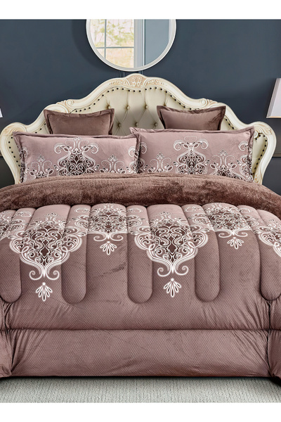 Generic Cozy And Warm Winter Fur Comforter 6 Pcs Set, Size 220 X 240 Cm Floral Bedding Sets Multicolor