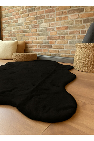 SARAZ HALI Tavşan Tüyü Post Peluş Ultra Yumuşak Post Puffy Siyah