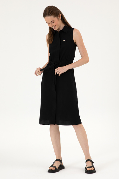 U.S. Polo Assn. Kadın Siyah Dokuma Elbise 50306605-VR046