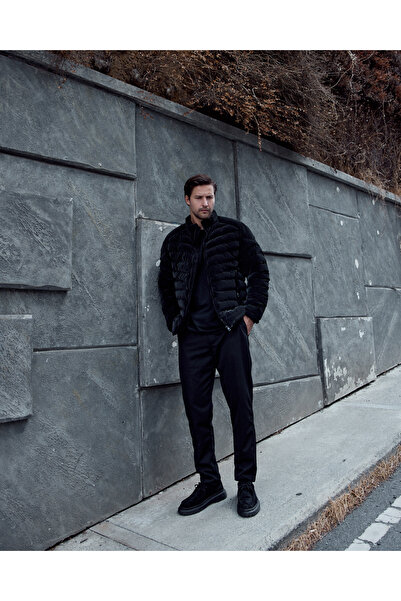 Renvo butik Basic Hoodless Men's Puffer Coat-Black