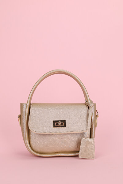 NOTHING Women's Gold Lock Detailed Adjustable Strap Gold Hand Shoulder and Crossbody Bag Mona