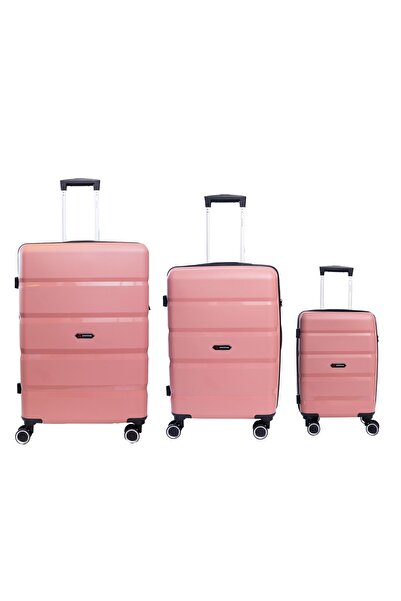 aventor Set troler AV102, 1 bagaj de cabină și 2 bagaje de cală, polipropilenă, cod TSA, roz