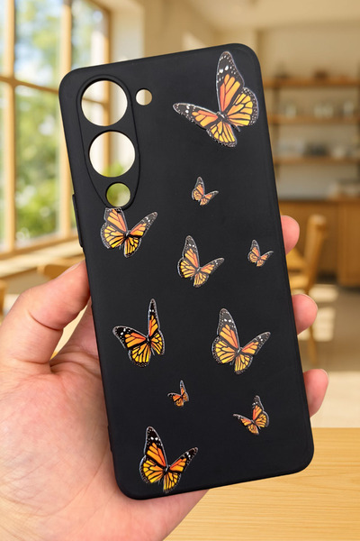 Vip Case VİVO Y19 Uyumlu Turuncu Kelebek Desenli Silikon Darbe Emici Klasik K...