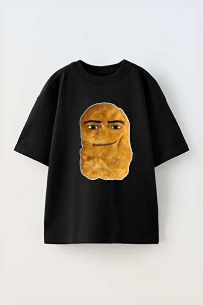 Anetos Tricou Cool Bread cu imprimeu unisex din bumbac negru supradimensionat