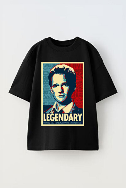 Anetos Tricou Legendary cu imprimeu unisex din bumbac negru supradimensionat