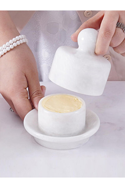 Radicaln White Marble Butter Dish with Lid – 10 cm Mini Butter Crock for Coun...