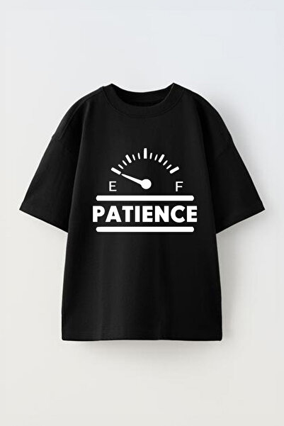 Anetos Tricou Patience cu imprimeu unisex din bumbac negru supradimensionat