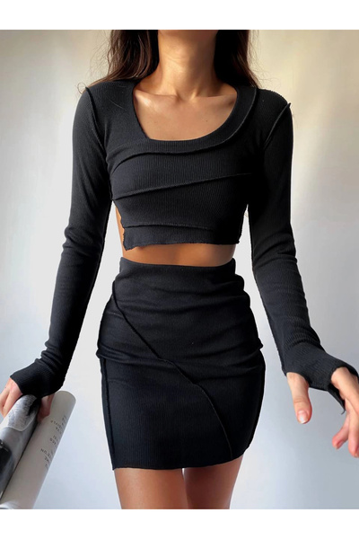 Bak Moda Black Dress with Reverse Stitch Detail