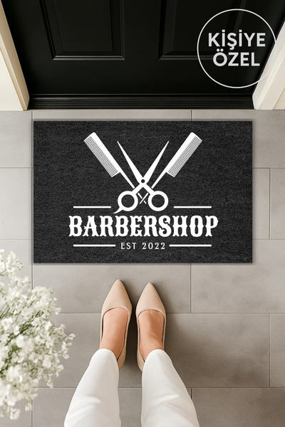 Dormot Modern Dijital Baskı Füme Berber, İş yeri Kapı Önü Paspas 70x45cm