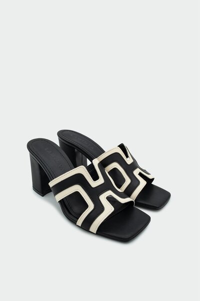 LamintaGlobal Oscar Black Double Color Thick Heeled Women's Slippers