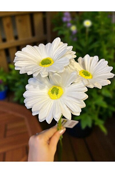 Happyland Yapay Çiçek Garbera Islak Papatya BEYAZ Renk 3 Adet HPY-26216