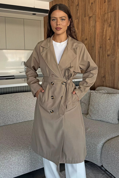 julude Beige Women's Waist Belt Detailed Trench Coat