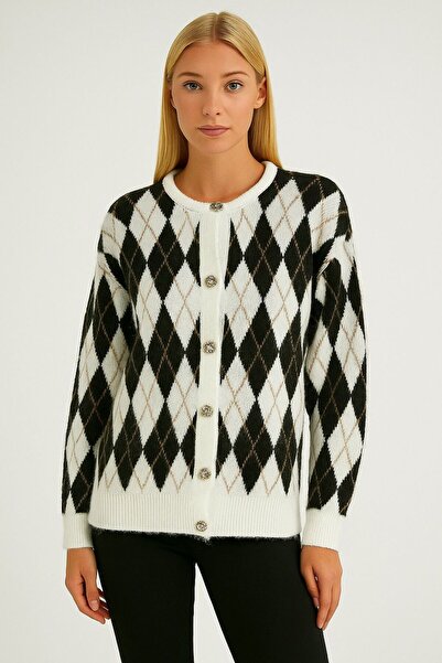 banessa Оверсайз дамски кардиган с баклава мотив