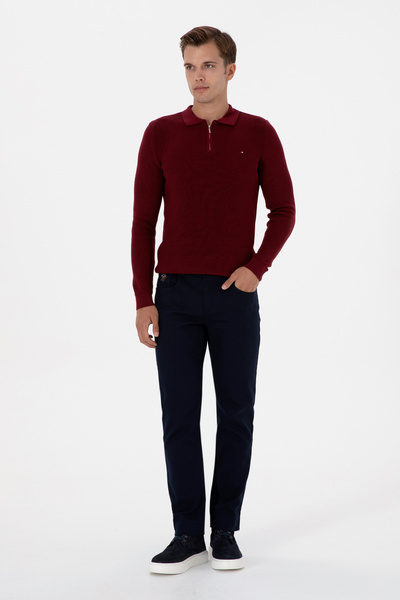 U.S. Polo Assn. Erkek Regular Fit Fermuarlı Bordo Basic Kazak 50313685-VR014