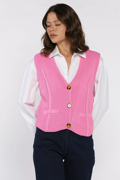 julude Pink Women's Buttoned Knit Vest (Available in S-M-L-Xl)
