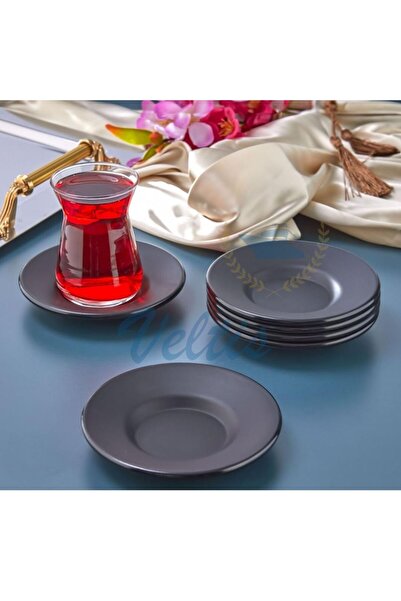 İMKA MELAMİN 6 ADET Melamin Yuvarlak Siyah Çay Tabak
