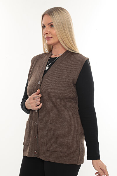İKSUN Steel Knit Buttoned Pocket Tiko Winter Thick Mother Knit Vest