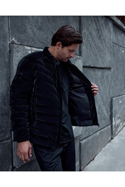 Renvo butik Basic Hoodless Men's Puffer Coat-Black