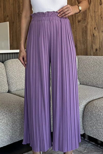 julude Lilac Women's Elastic Waist Pleated Loose Fit Trousers