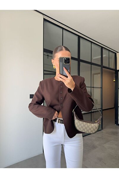 BB Bensu Buyruk Buttoned Brown Jacket with Vatkali