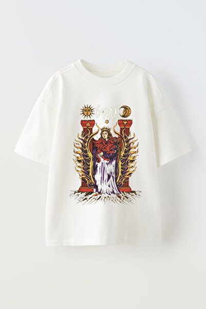 Anetos Tricou Gojira 5 cu imprimeu unisex din bumbac alb supradimensionat