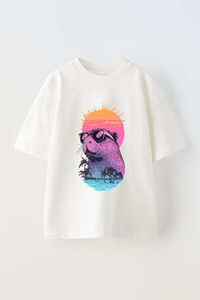 Anetos Tricou Cool Koala cu imprimeu unisex din bumbac alb supradimensionat