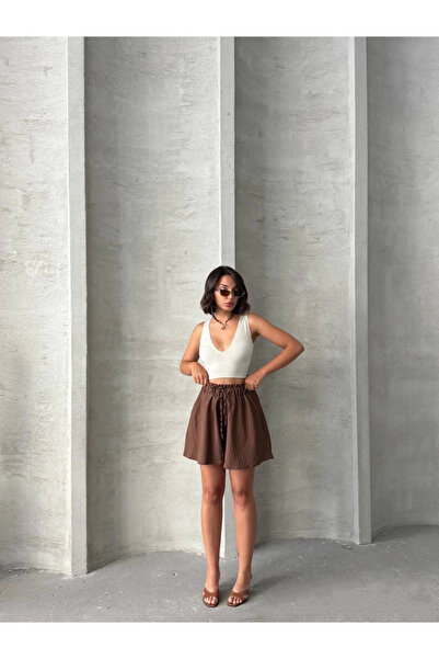 Zerenyus Flounce Linen Shorts Brown