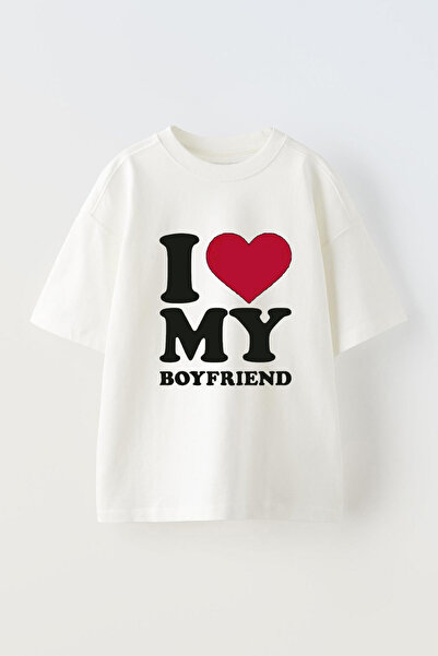 Anetos Μπλουζάκι I Love Boyfriends με τύπωμα Unisex Βαμβακερό Λευκό oversized