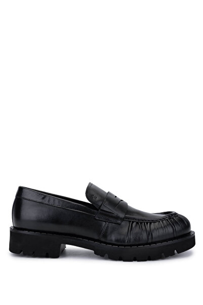 Tamer Tanca Men's Genuine Leather Black Leather Loafer Shoes