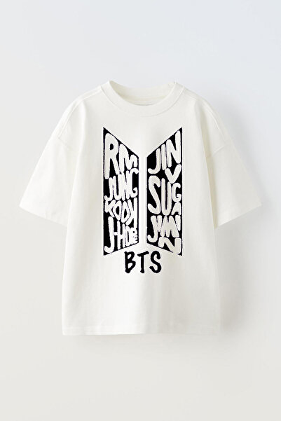 Anetos Tricou Bts 2 cu imprimeu unisex din bumbac alb supradimensionat