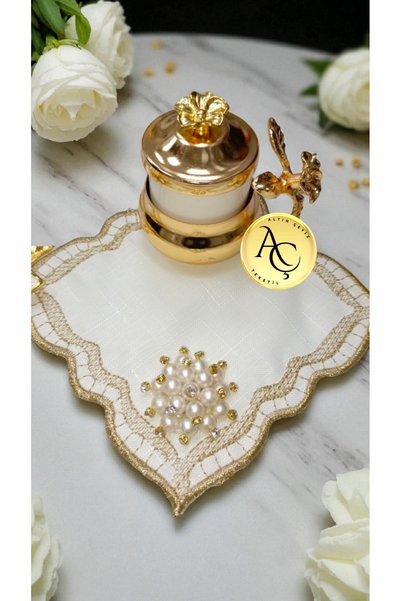 Altın Çeyiz Tekstil Cocktail Napkin Holder with Yellow Stone Square Dowery Box for Daily Use 2 Pieces