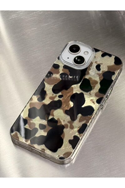 Fibaks Iphone 13/14/15 case holographic camouflage leopard pattern shock absorbing camera protected silicone