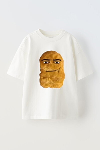 Anetos Tricou Cool Bread cu imprimeu unisex din bumbac alb supradimensionat