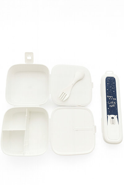 Gondol BEYAZ ÇOCUK YEMEK KUTUSU & ÇATAL KAŞIK KUTUSU SETİ