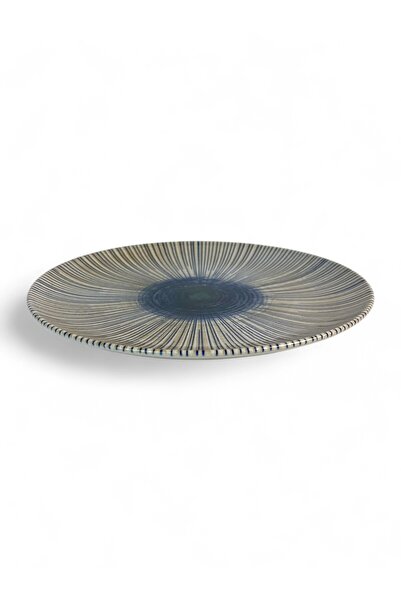 La Mediterranea Flat plate with fine blue stripes, 26 cm