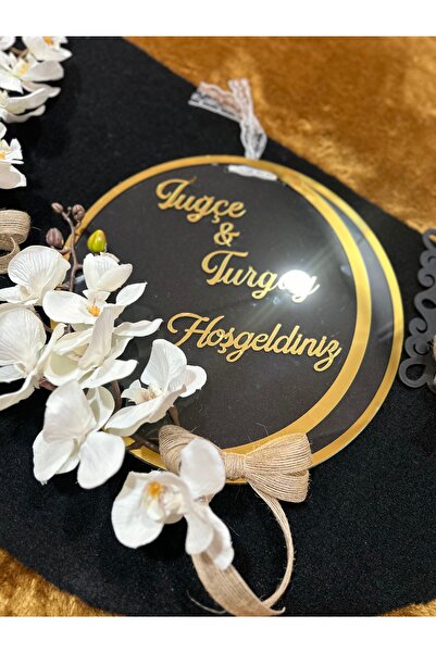 Marrone Kişiye Özel Kapı Süsü Paspas Takımı İsme Özel Orkideli Set