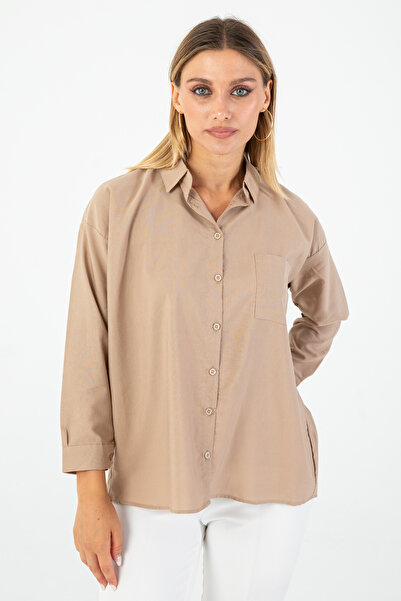 Nuevo Cămașă de damă din țesătură texturată Oxford, culoare piatră, cu buzuna...