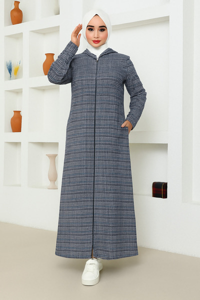 Gül Kadın Kapüşonlu Fermuarlı Ferace - Cepli ve Rahat Günlük Model