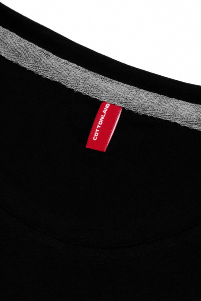 Cottonland Men's Colbert Long Sleeve O Neck Unprinted Flowy Combed Cotton T-Shirt Black