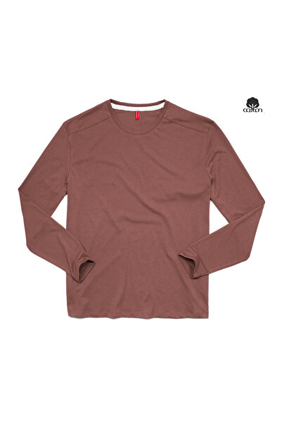 Cottonland Men's Colbert Long Sleeve O Neck Unprinted Combed Cotton T-Shirt Dried Rose